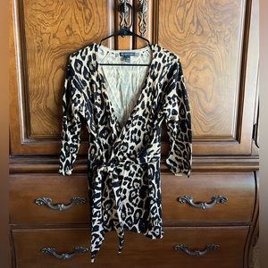 Inc Leopard Print wrap tie cardigan